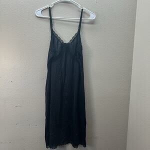 VTG Camelot Full Dress Slip Size 36 Black Nylon Satin Lace‎ Whimsigoth Babydoll